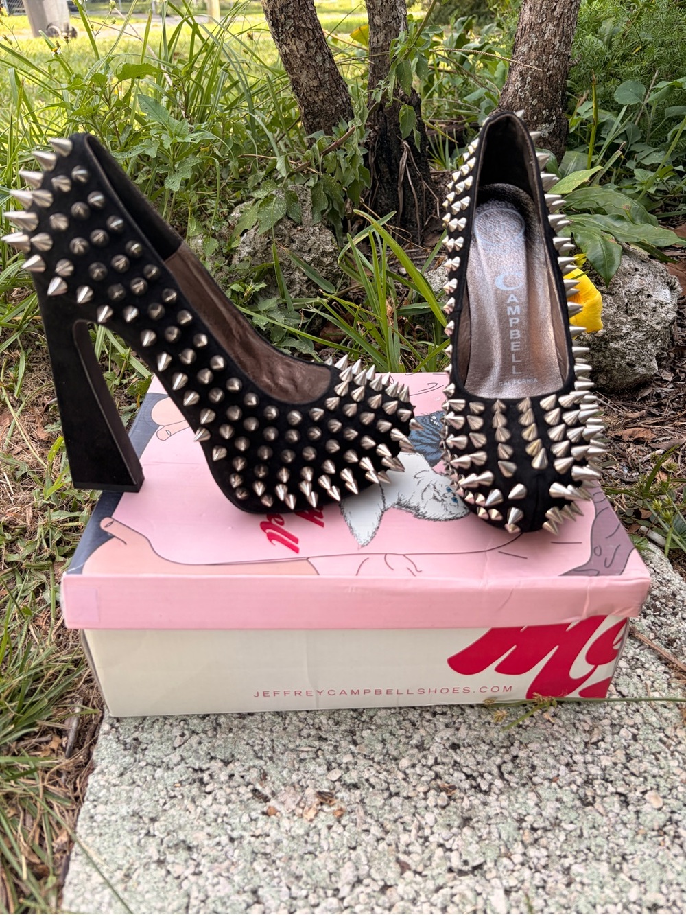 Jeffrey Campbell Black Spiked Platform Pumps with Silver Studs